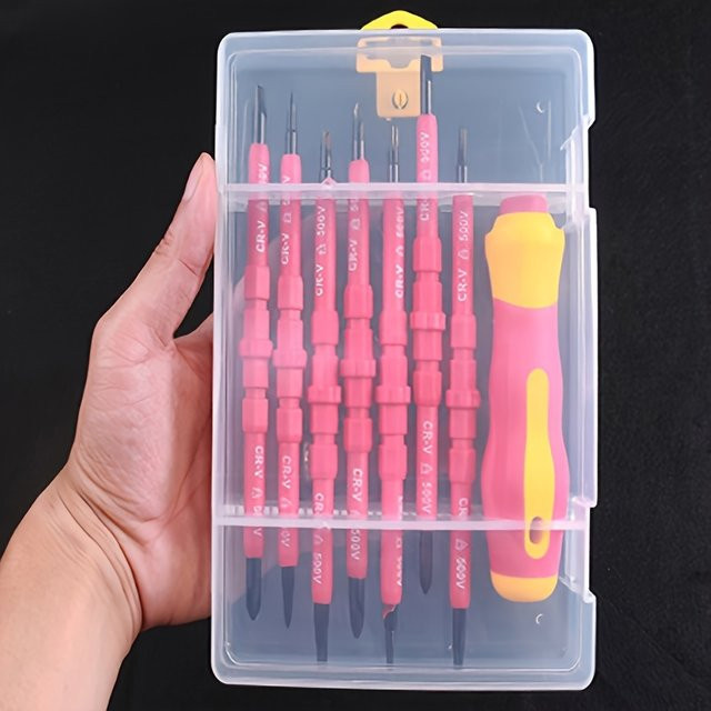 NEWONE 7-in-1 Elektriker-Werkzeugset mit wechselbarem isoliertem Schraubendreher und magnetischen Bits, Rot - Bild 1