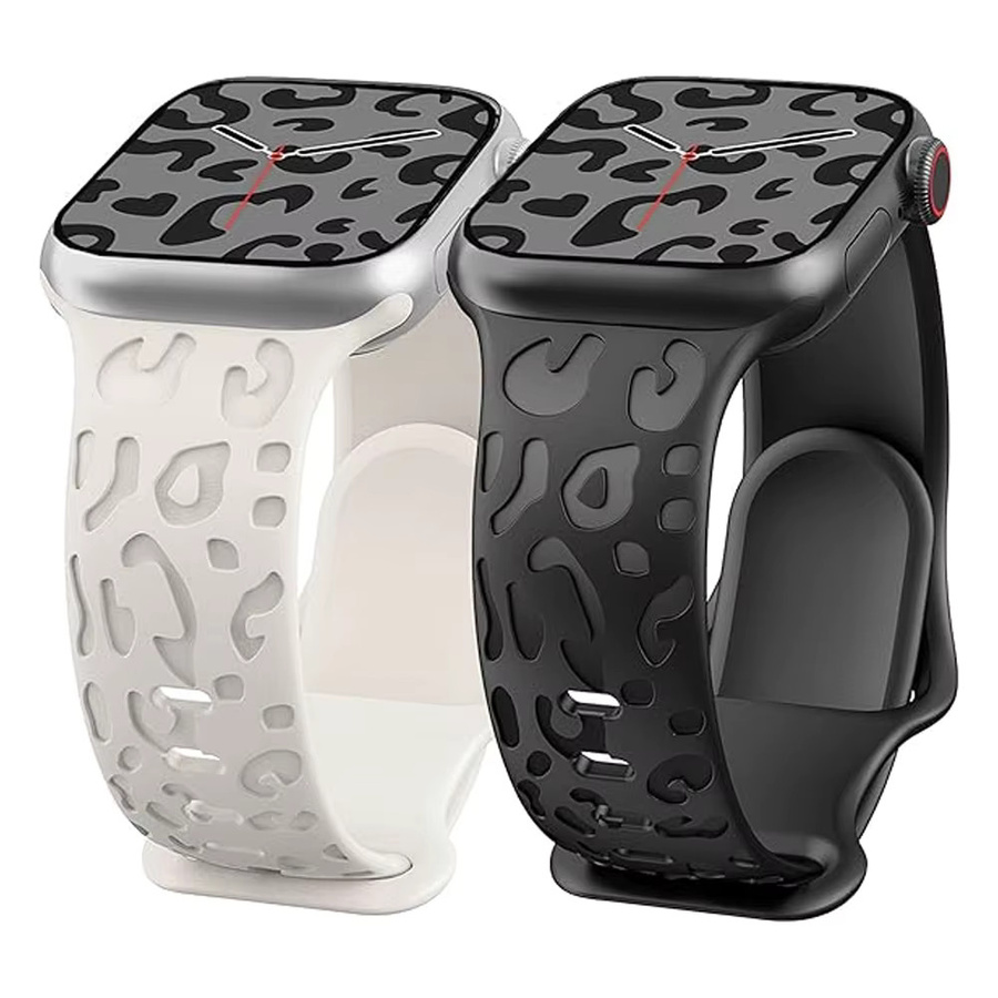 YuiYuKari Uhrenarmband Silikon, Leoparden-graviert, Schwarz, Unisex - Bild 1