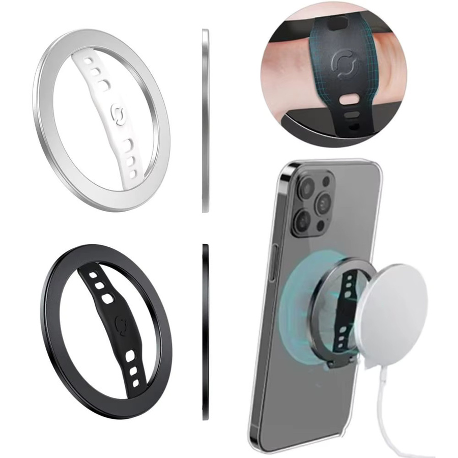 MIIQNUS Magnetischer Ring für MagSafe-Telefonhalter mit Silikon-Fingergurt und abnehmbarem Telefongriffständer für kabelloses Laden, Schwarz oder Silber - Bild 2