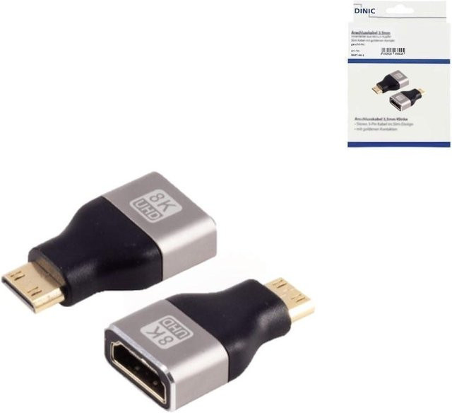 DINIC HDMI-C Mini auf HDMI-A Adapter in Schwarz, HDMI 2.1 mit 8K (60Hz) und 4K (120Hz) Unterstützung - Bild 1
