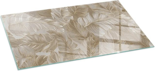 Tulup Kaminglasplatte mit Blättermuster in Beige, B/T: 140 x 70 cm - Bild 1