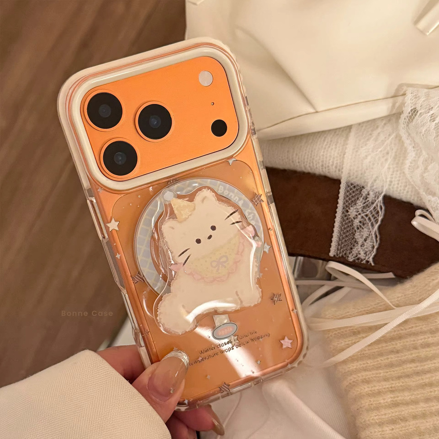 Transparente Stoßfeste Handyhülle mit Koreanische Stars Cartoon Kätzchen Magnetischer Halterung für Apple iPhone 17 16 15 14 13 12 Pro Max - Bild 2