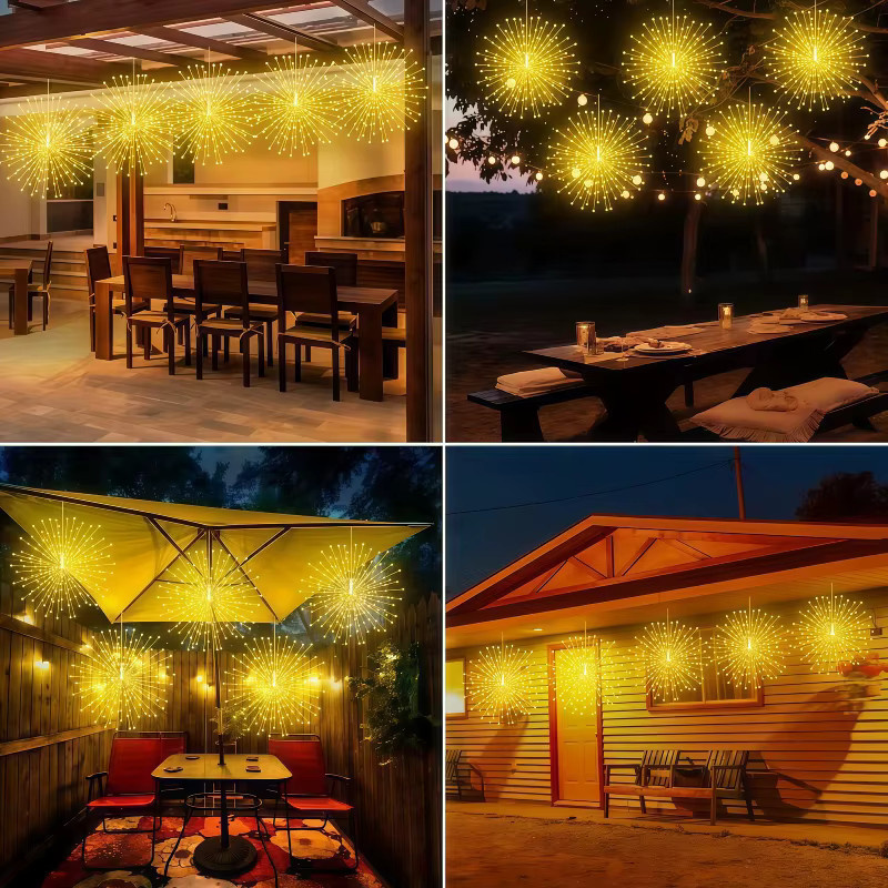 OKAL RED EAST LED-Solar-Feuerwerkslichter in Warmweiß mit acht Modi für Garten und Party - Bild 4