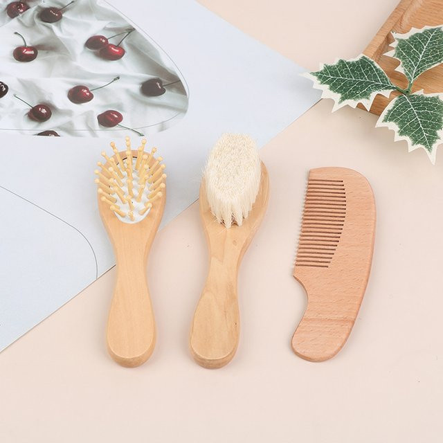 Babyhaarbürsten-Kamm-Set mit Holzgriff für Neugeborene - Bild 1