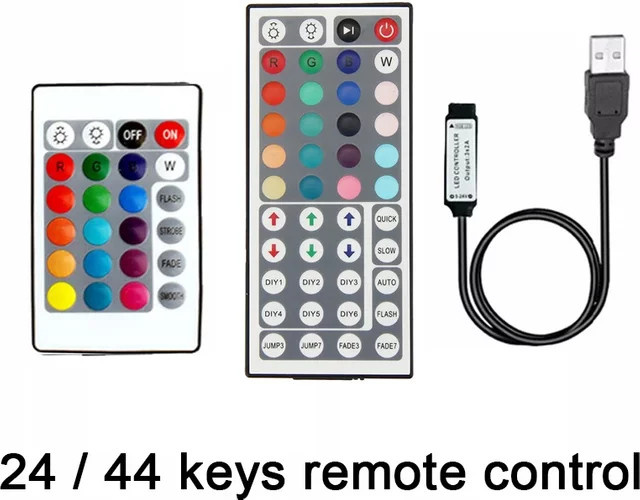 RGB LED-Streifen Controller Mini mit 24 Tasten, USB-Anschluss und IR-Fernbedienung, dimmbar, Multicolour, ideal für 5050 und 2835 LED-Streifen sowie TV-Hintergrundbeleuchtung - Bild 1