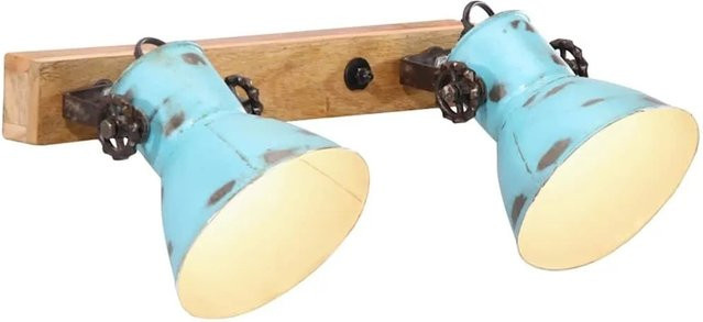 vidaXL Wandleuchte im Industrial Style aus Mango-Massivholz und Eisen, Blau, E27, 25 W, B: 45 cm, H: 25 cm - Bild 1