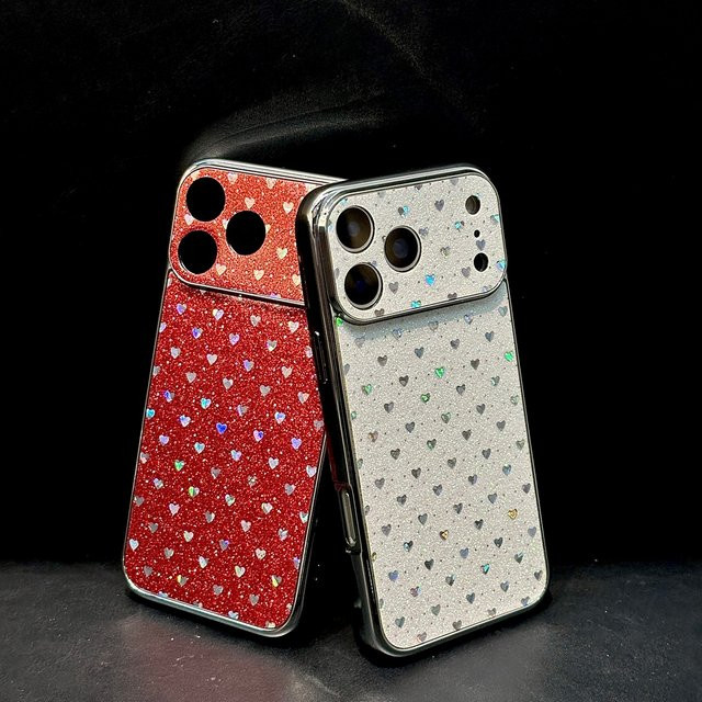 Glitzernde iPhone Handyhülle mit Liebesherz-Design in Rot und Weiß für Apple iPhone 17 16 15 14 13 12 Pro Max - Bild 1