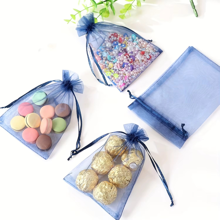 25 Stück Marineblaue Organza-Geschenktüten mit Kordelzug für Schmuck, Hochzeit und Party - Bild 3