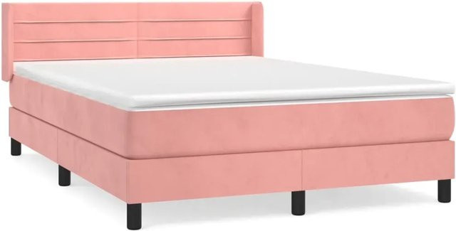 vidaXL Boxspringbett mit Matratze in Rosa, Hybridbett mit Taschenfederkern aus Samt, B/T: 140 x 200 cm - Bild 1