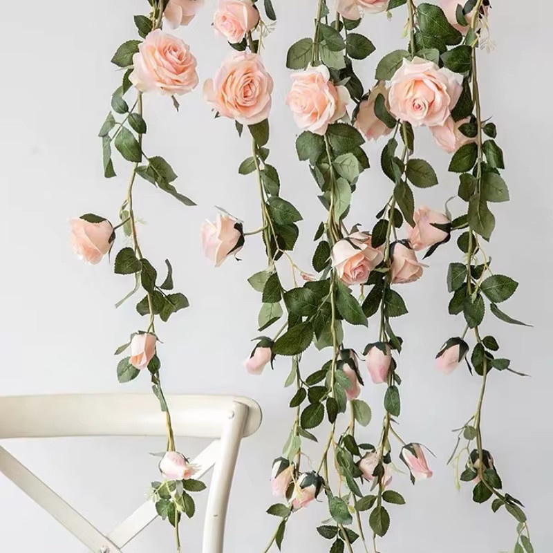 Rosa künstliche Blumengirlande mit Rosen und Blättern für Hochzeiten und Partys, Länge: 2 m oder 4 m - Bild 2