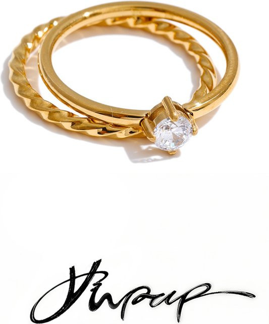 Yhpup Fingerring Edelstahl, Zirkonia, Damen, Gold - Bild 1