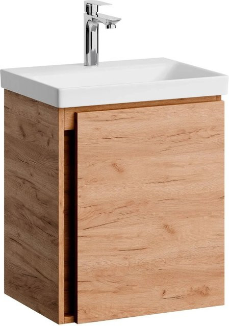 Planetmöbel Waschbeckenunterschrank Gold Eiche mit Keramikwaschbecken und Soft-Close-Funktion, Breite: 50 cm - Bild 1