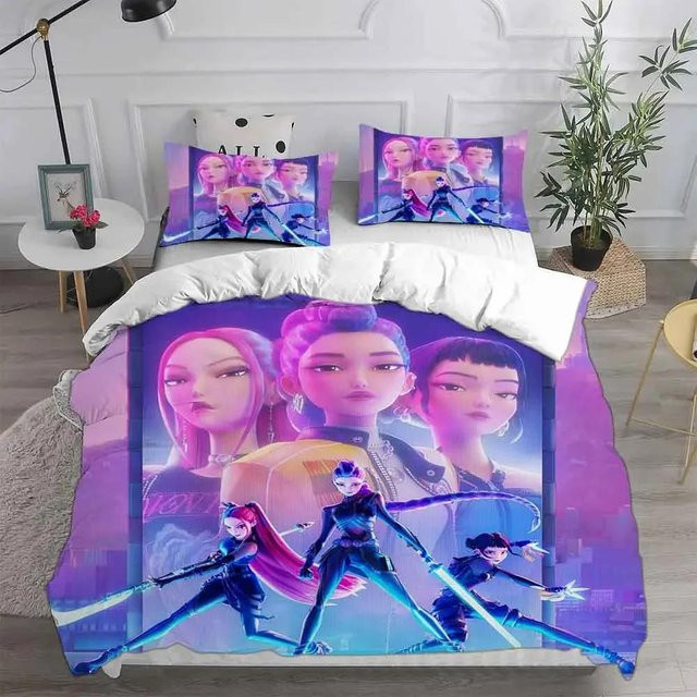 Lodestar KPop D-Demon Hunters Bettwäscheset Halloween-Design in Lila, 2-3-teilig aus Mikrofaser, Breite: 140 cm, Höhe: 210 cm - Bild 1