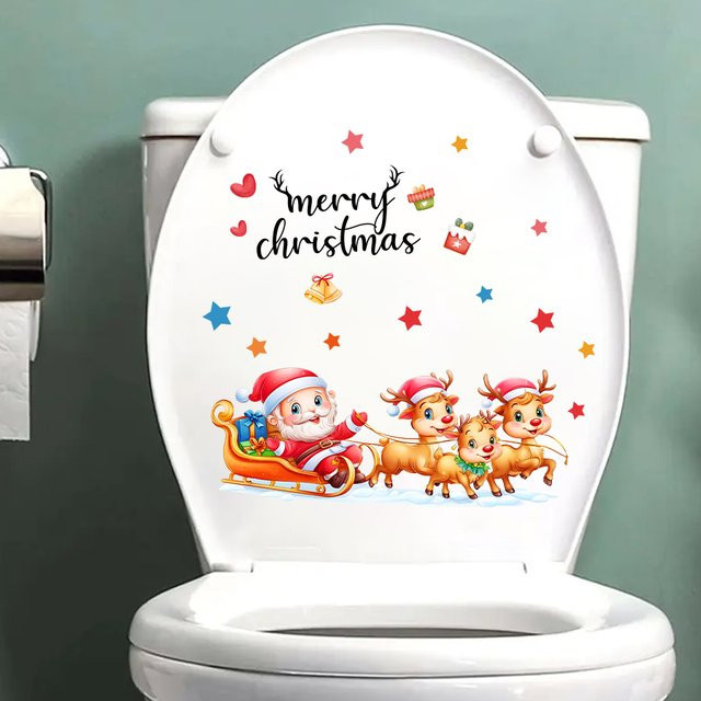BRUP Weihnachtsmann Toilettenaufkleber mit Schlitten, Rentier und Sternen in Multicolor aus Kunststoff für deine Weihnachtsdekoration - Bild 1