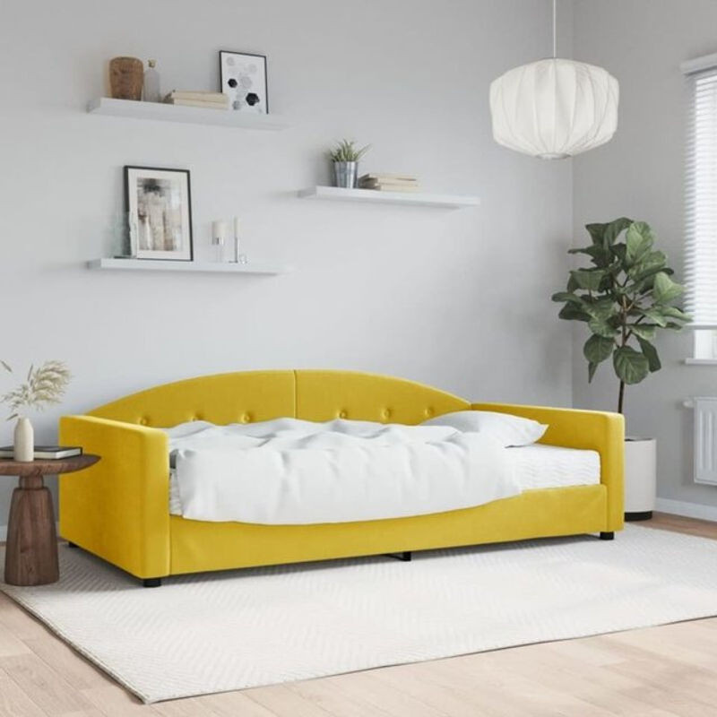 vidaxl Polsterbett Tagesbett mit Matratze aus Samt und Metall in Gelb B/T/H: 200 x 100 x 75 cm - Bild 1