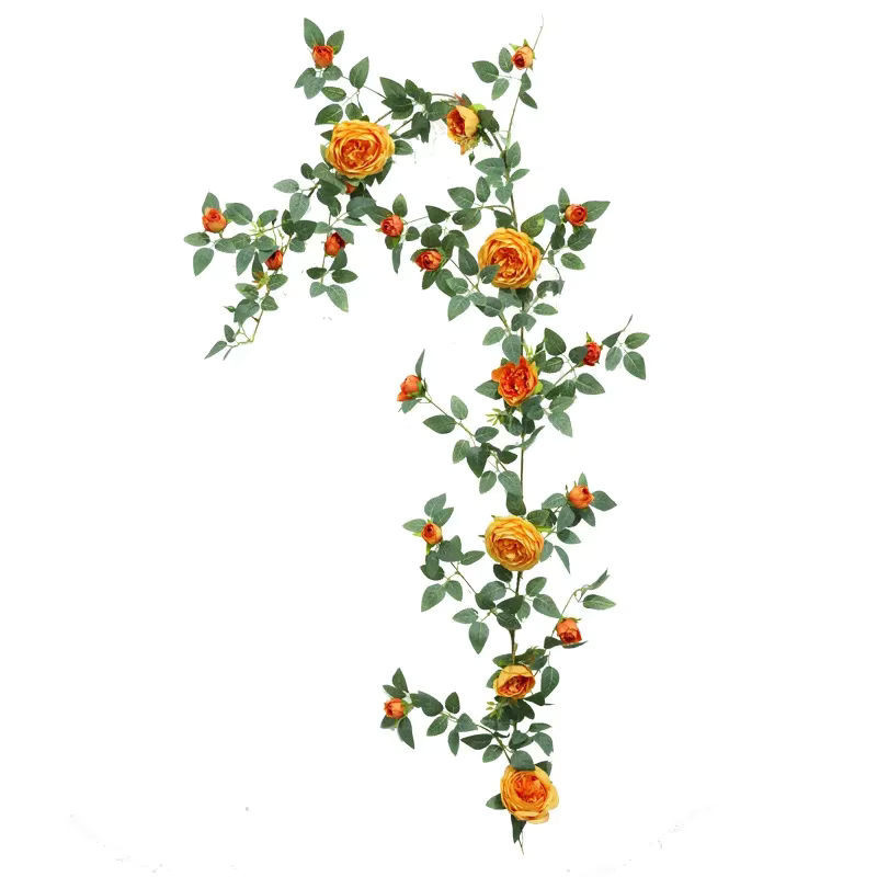 Künstliche Rosen-Girlande aus Seide in Orange und Grün zur Dekoration - Bild 1