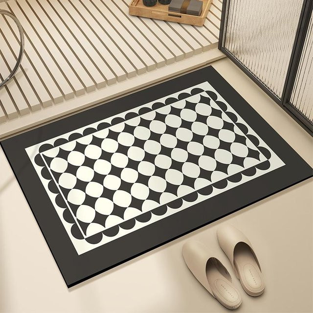 Retro Luxus Badezimmer Matte aus Diatomeenschlamm, schnelltrocknend und feuchtigkeitsabsorbierend, Schwarz, B/T: 90 x 60 cm - Bild 1