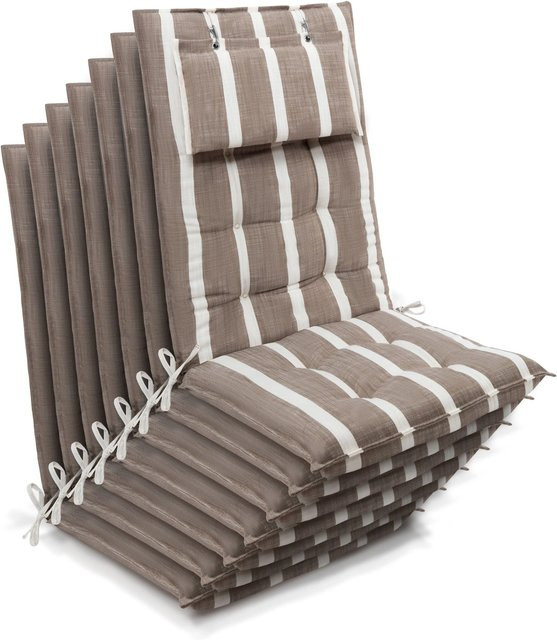 Beautissu 7er Set Sun-HL Hochlehner Auflage Beige-Weiß-Gestreift, B/T/H: 120 x 50 x 8 cm - Bild 1