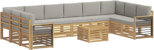 vidaXL Outdoor-Sofagarnitur aus Akazienholz in L-Form, 11-teiliges Set in Weiß und Hellgrau, B/T/H: 59 x 59 x 37 cm - Bild 1