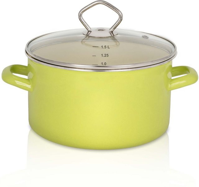 Karl Krüger Emaillierter Fleischtopf Juist mit Glasdeckel, Green, Durchmesser: 16 cm - Bild 1