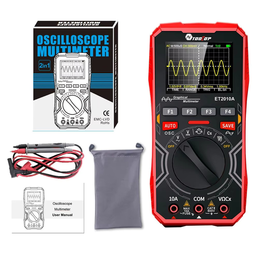 TOOLTOP ET2010A 2-in-1 Digitaloszilloskop-Multimeter 1 MHz 2,5 MSps Laboroszilloskop in Rot - Bild 3