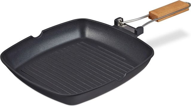 Relaxdays Grillpfanne aus Aluminium mit Holzgriff in Schwarz und Braun, Antihaftbeschichtung, induktionsgeeignet, B: 50 cm, T: 29 cm, H: 6 cm - Bild 1