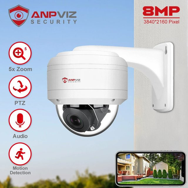 Anpviz Smart 4K 8MP PoE IP PTZ Kamera mit 5X optischem Zoom, Audio und IR 30m, Outdoor Sicherheitsschutz mit Mensch- und Fahrzeugerkennung, Weiß - Bild 1