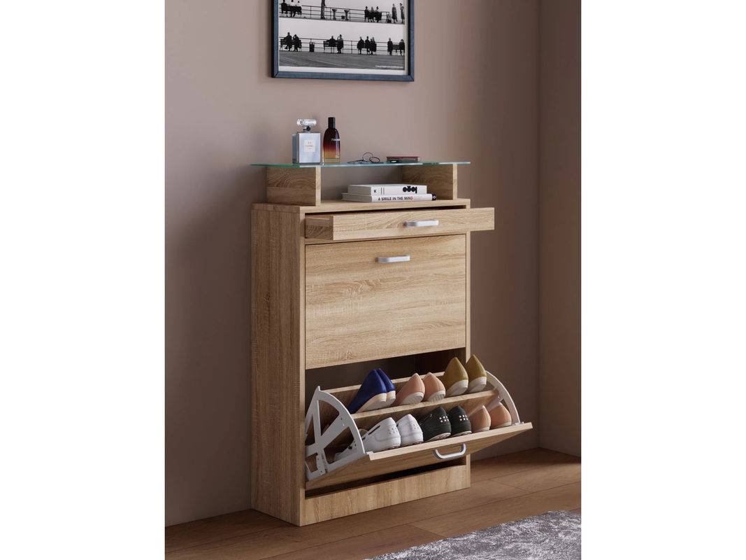 VCM Schuhschrank Sipos in Sonoma-Eiche mit Klappfächern und Schubladen, Braun, B/T/H: 91 x 22 x 59 cm - Bild 2