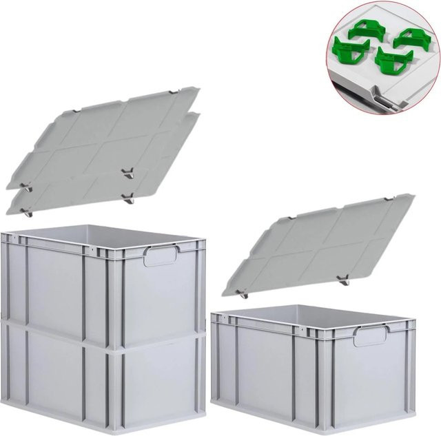 PROREGAL Spar Set 3x Eurobox Nextgen Economy mit Auflagedeckel und 4x Schiebeschnappverschlüssen, Grün, H x B x T: 32 x 40 x 60 cm, 65 Liter - Bild 1