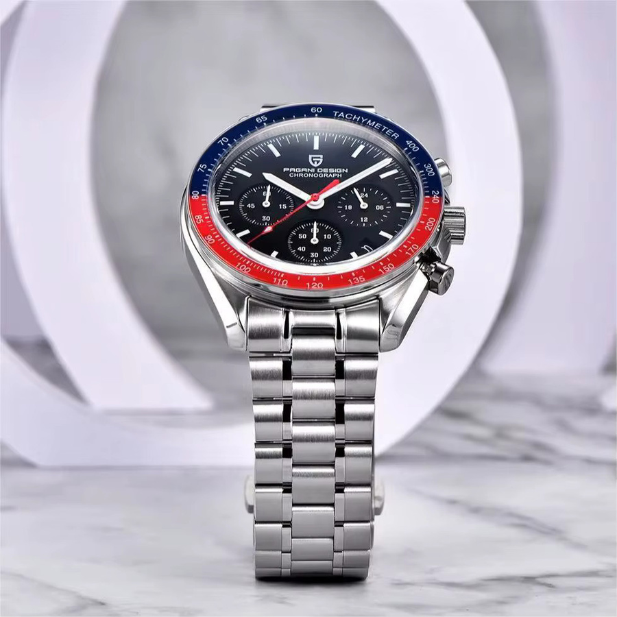 Pagani Design Chronograph, Quarz, Edelstahl, Leder, Herren, Schwarz, Silber - Bild 5