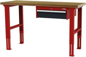 STIER Höhenverstellbare Werkbank mit 1x150 mm Schublade, Farben: Rot und Grau, B/T/H: 150 x 60 x 76-106 cm - Bild 1