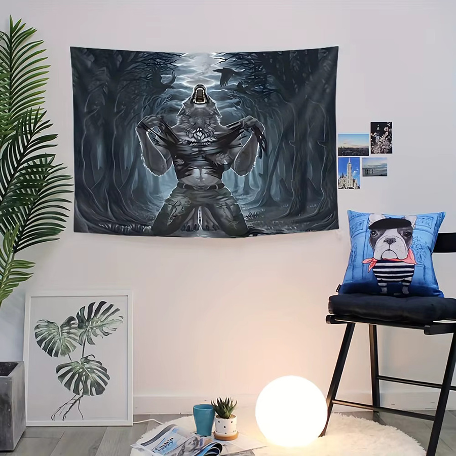 VIKAMA Wandteppich Dunkler Werwolf im Gothic-Stil, Grau, Wandbehang als Raumdekoration - Bild 2