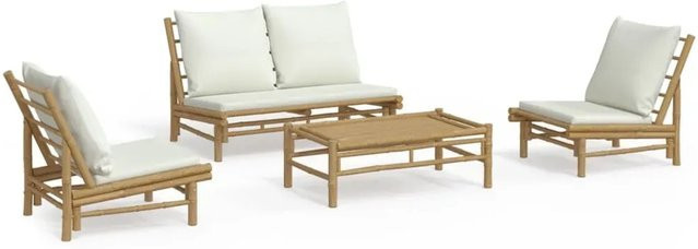 vidaXL 4-teiliges Garten-Lounge-Set aus Bambus mit cremeweißen Kissen in rustikalem Design - Bild 1