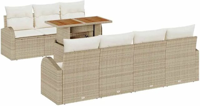 vidaXL Garten-Sofa-Set mit Kissen, 8-teilig, Beige und Creme - Bild 1