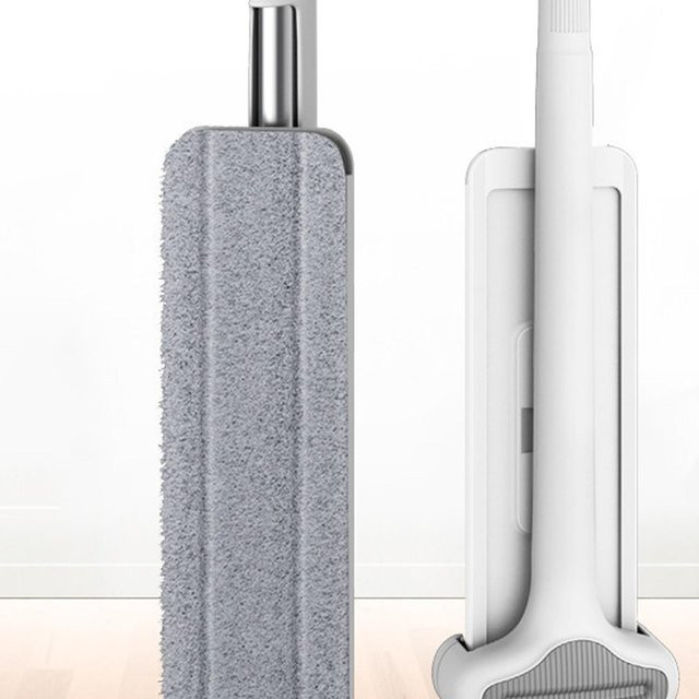 OutsideWorld Mikrofaser Flachmopp Set mit langem Stiel und Schaber für die Trocken- und Nassreinigung, Grau - Bild 1