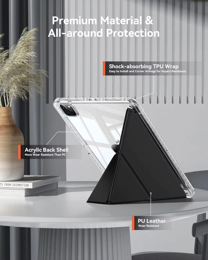 QIJUN Faltbare transparente Tablet-Hülle für iPad Air 11 Zoll 2024 M2 und iPad Air 11 2025 M3 mit magnetischem Ständer und Acryl-Rückseite in Gelb - Bild 4