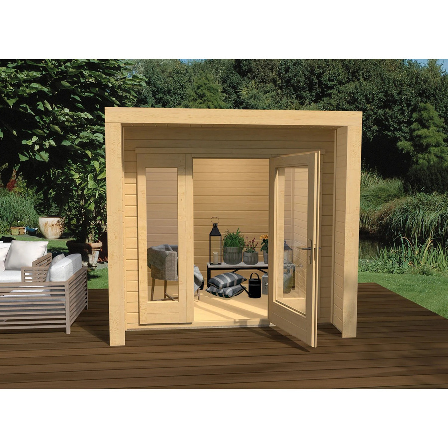 WEKA Gartenhaus Design 263 aus Massivholz in Beige mit Flachdach und Vordach B/H/T: 245 x 227 x 235 cm - Bild 2