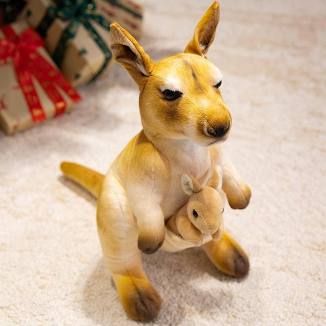 Yiran toy Känguru Mama & Kind Plüschtiere, Gelb & Grau, 35cm, ab 14 Jahre - Bild 1