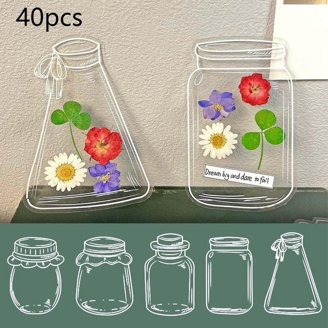 40 Stück DIY Transparente Lesezeichen aus Kunststoff für Trockenblumen von Topfactory in Grau - Bild 1