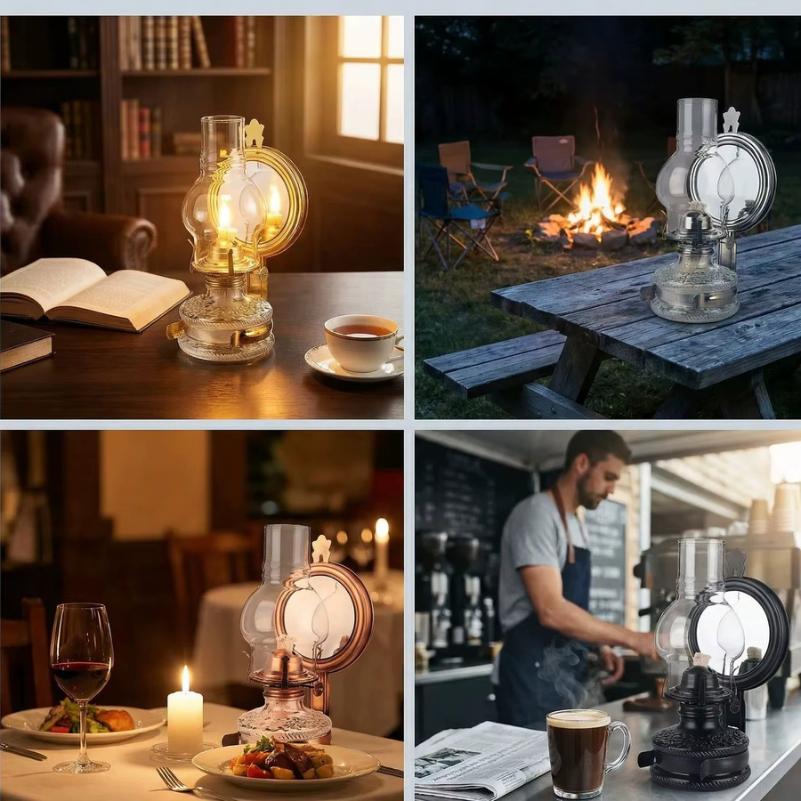 Tiaking Kerosinlampe im Retro-Stil mit Reflektor und transparentem Glas, Farbe Gold/Messing, Höhe: 27 cm - Bild 5