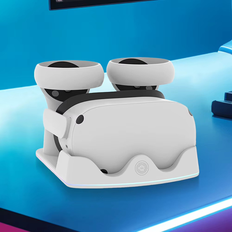 ALLOYSEED Ladestation für Meta Quest 3S VR-Headset mit Displayständer, Controller-Halterung und RGB-Beleuchtung, Weiß - Bild 3