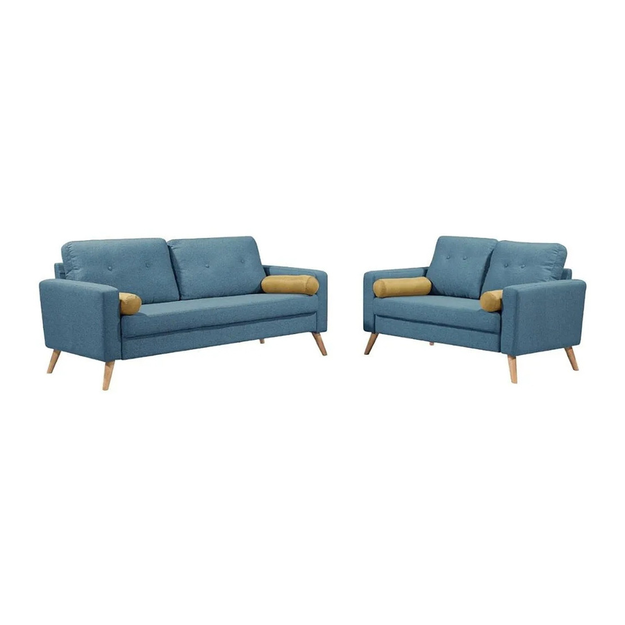 Couchgarnitur Vente-unique Tatum in Blau mit Stoffbezug, B/T/H: 182 x 130 x 81 cm - Bild 2