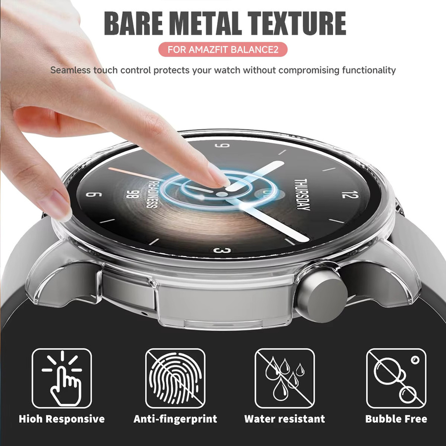 OAKCHARM Smartwatch-Hülle für Amazfit Balance 2, Glas + Hülle, Silber - Bild 5