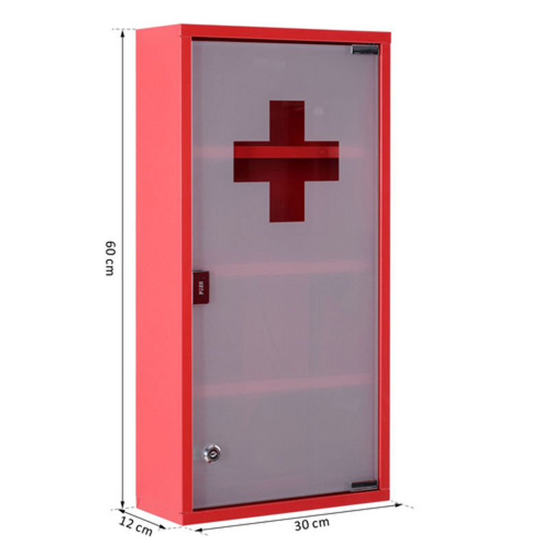 HOMCOM Medizinschrank mit Mattglastür und Schloss in Rot, Wandmontage, B/H/T: 27 x 57 x 12 cm - Bild 4