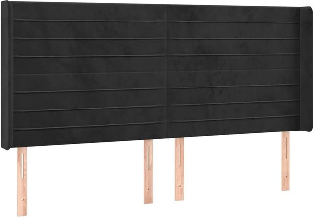 vidaXL Kopfteil mit Ohren in Schwarz aus Samt, B/T/H: 163 x 16 x 118/128 cm - Bild 1