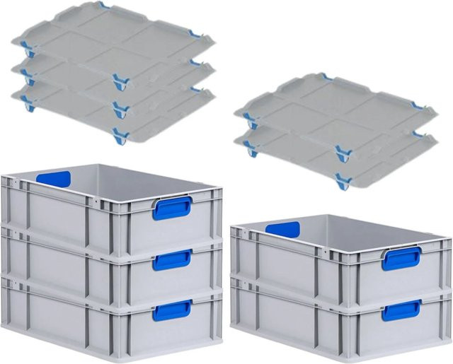 PROREGAL Spar Set 5x Eurobox Nextgen Color mit Auflagedeckel und Schiebeschnappverschlüssen, Blau, H x B x T: 17 x 40 x 60 cm - Bild 1
