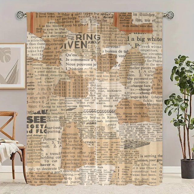 Yiran Furniture Vorhang mit Zeitungsdruck aus Polyester, 2er-Set, semi-transparent, Breite: 76,2 cm, Höhe: 165,1 cm - Bild 1