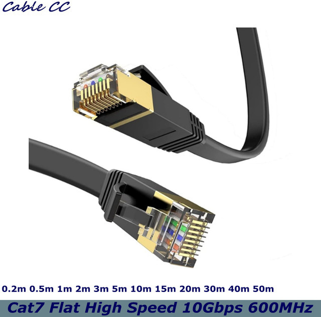 AXONUS Cat7 Flat Ethernet LAN Kabel, geschirmtes High Speed Patchkabel 10 Gbit/s 600 MHz, schwarz - Bild 1