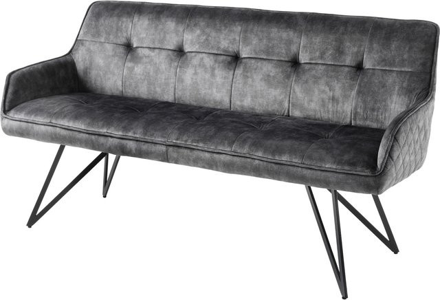 Sitzbank riess-ambiente EUPHORIA in Dunkelgrau mit Samtbezug, Ziersteppung und Armlehnen im Retrostil, Breite: 60 cm - Bild 1
