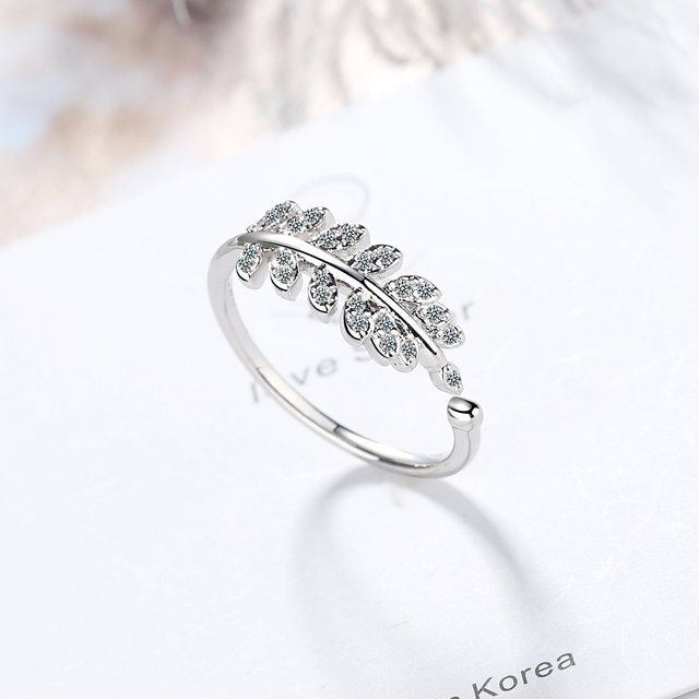 Ring 925 Silber, Blätter Zweig, Zirkonia - Bild 1